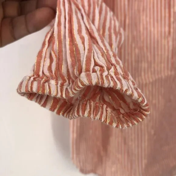 MICHAEL Kors Top XSMALL Cerise Pink White Candy Striped Off-Shoulder Designer - Picture 3 of 7